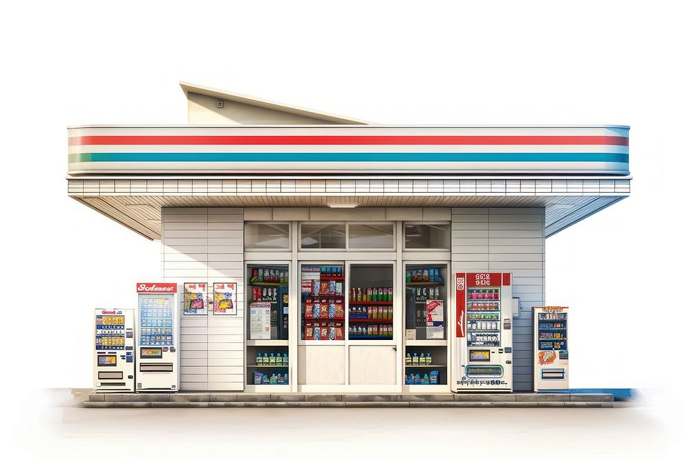 Architecture illustration convenience store kiosk white background supermarket.