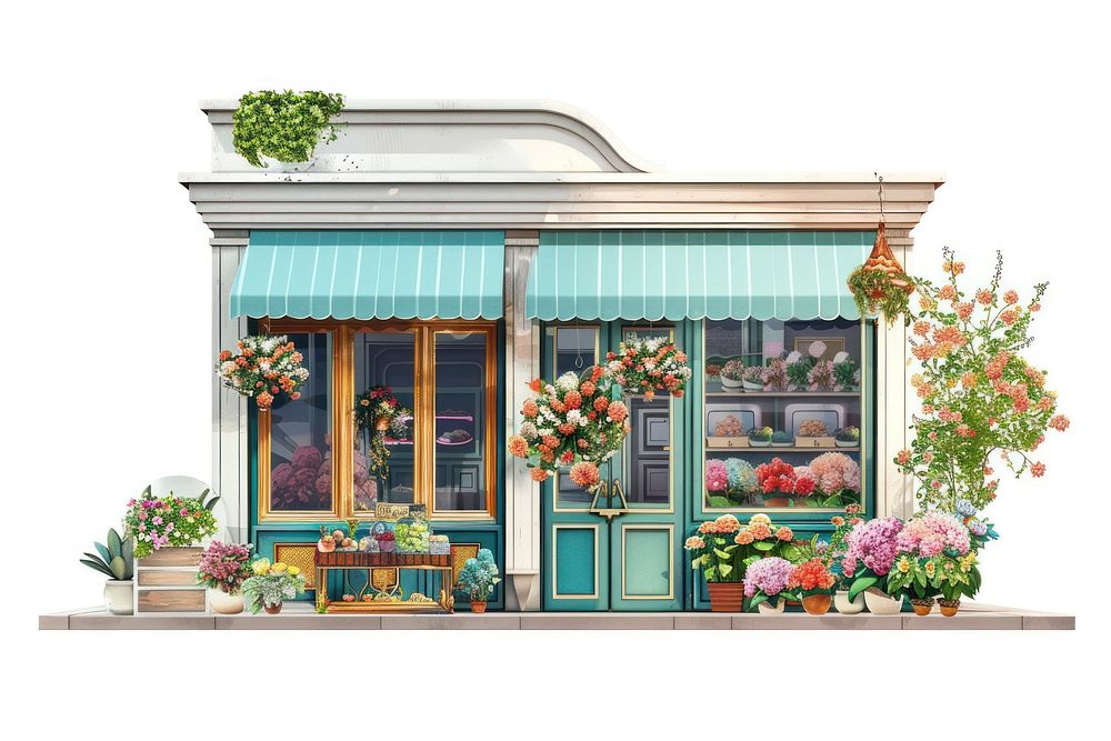 Architecture illustration flower shop plant white background floristry.