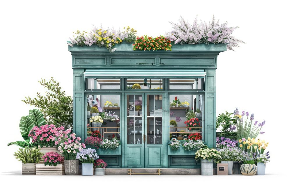 Architecture illustration flower shop building plant white background.