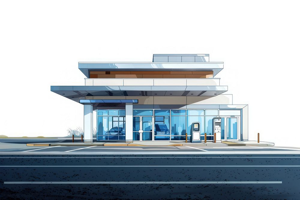 Architecture illustration gas station vehicle car transportation.