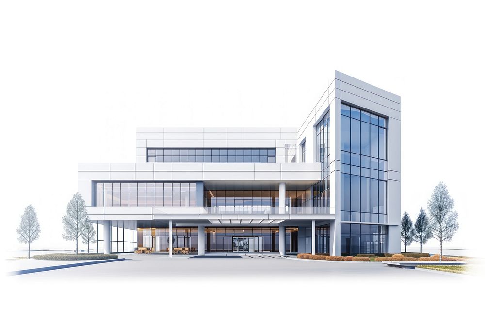 Architecture illustration hospital building white background headquarters.
