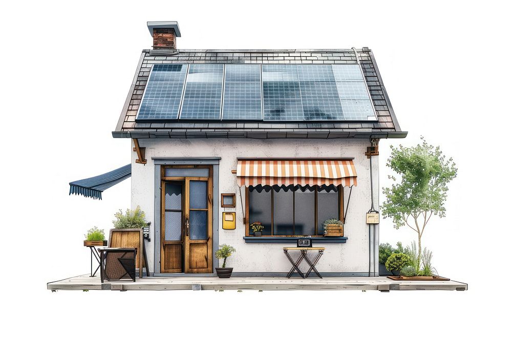 Architecture illustration house with solar panel plant white background solar panels.
