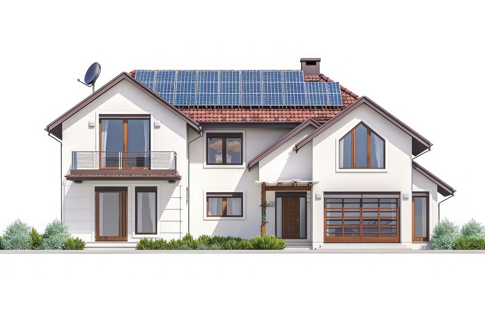 Architecture illustration house with solar system building white background electricity.