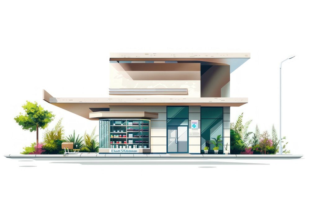Architecture illustration pharmacy building house city.