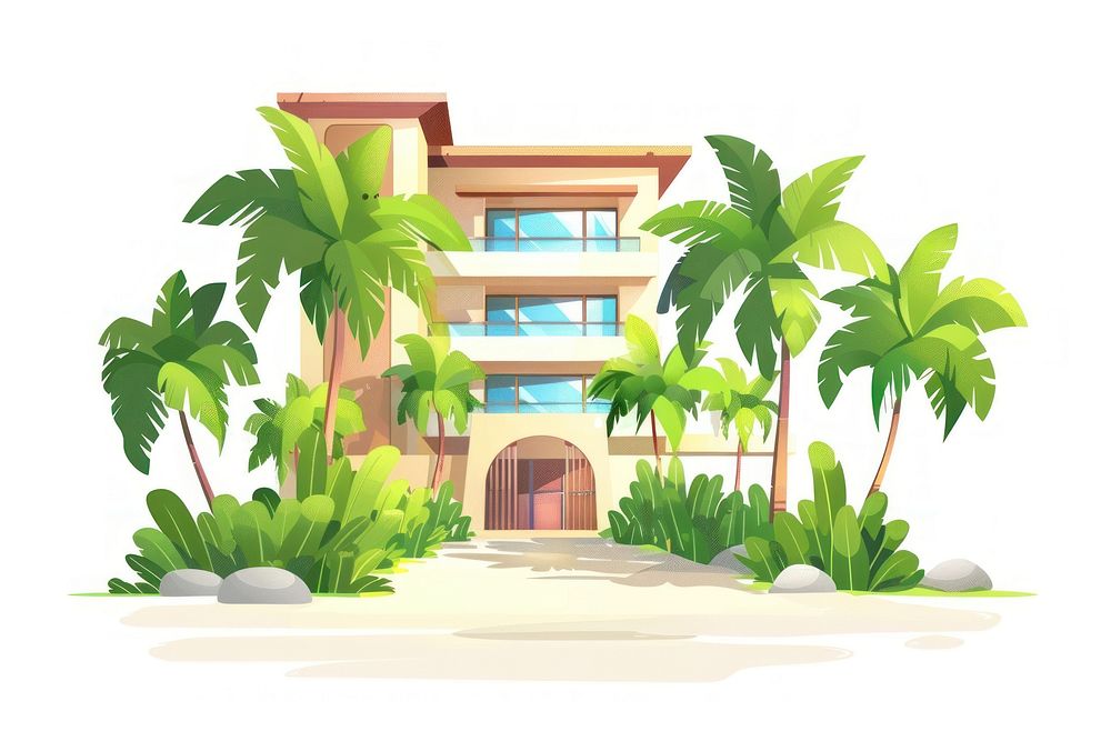 Cartoon of resort architecture building hacienda.