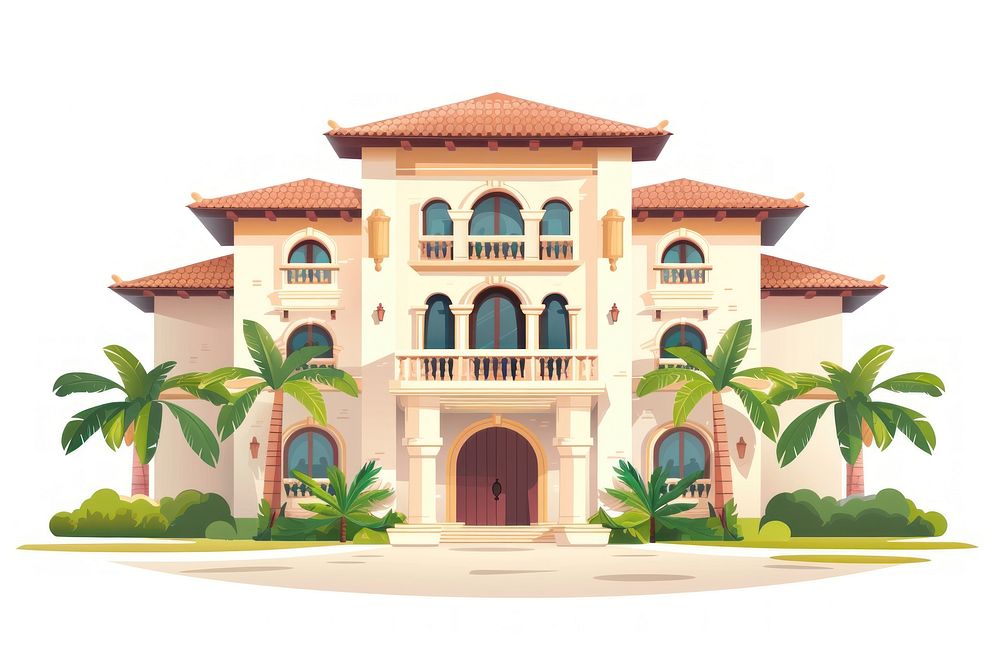 Cartoon of resort architecture building hacienda.