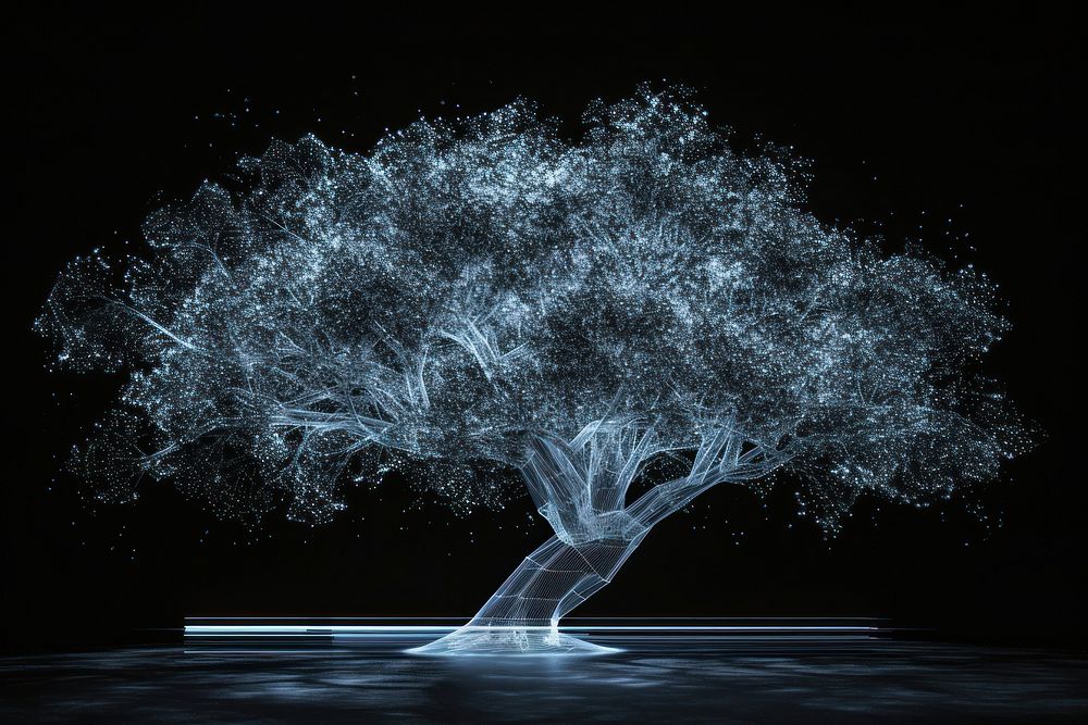 Glowing wireframe of tree outdoors nature plant.