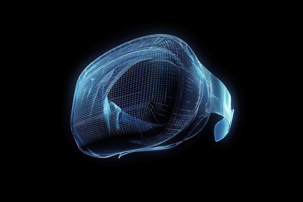 Glowing wireframe of vr headset futuristic black background technology.
