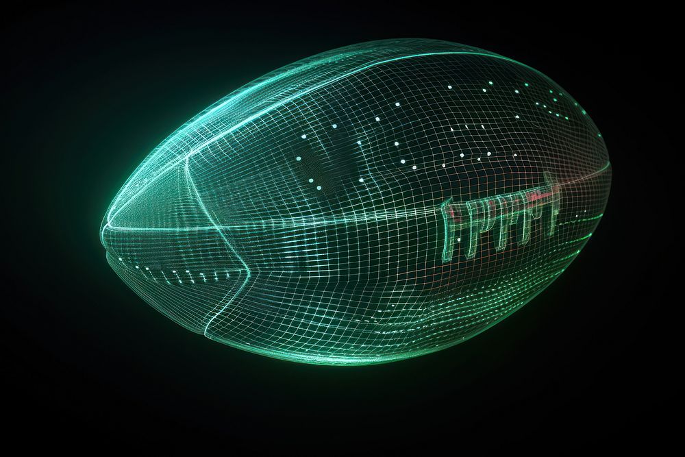 Glowing wireframe of football futuristic sphere sports.