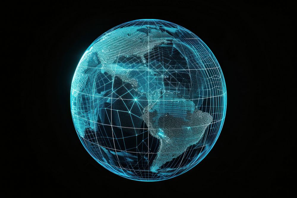 Glowing wireframe of globe futuristic sphere planet.
