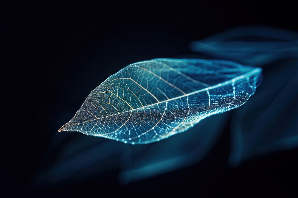 Glowing wireframe of leaf futuristic plant blue.