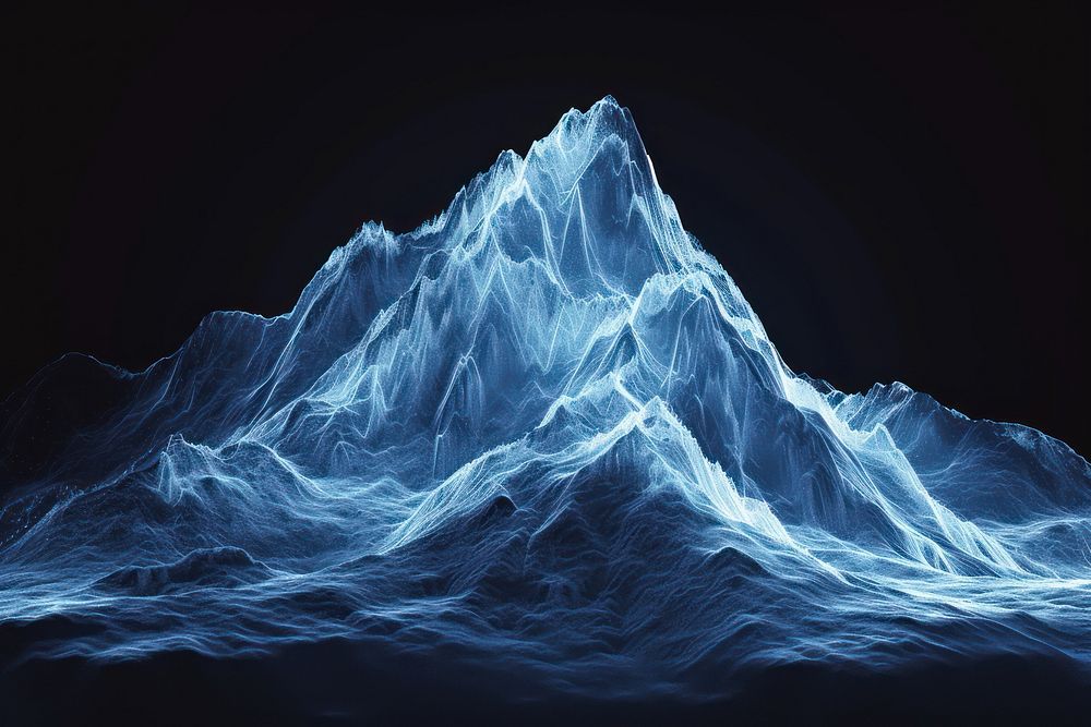 Glowing wireframe of mountain nature black background tranquility.