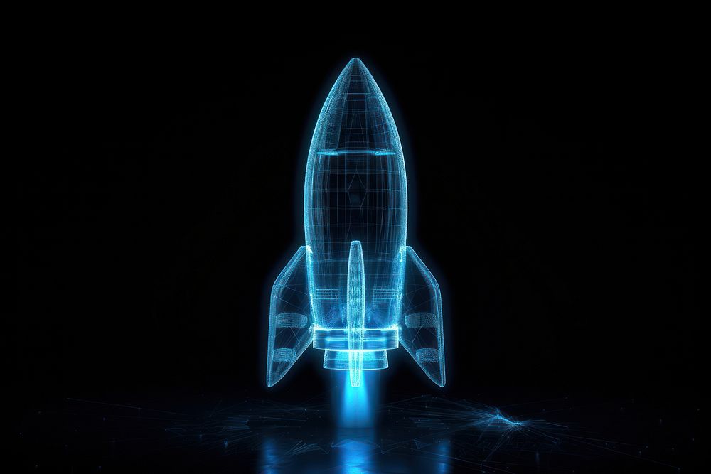 Glowing wireframe of rocket futuristic vehicle light.