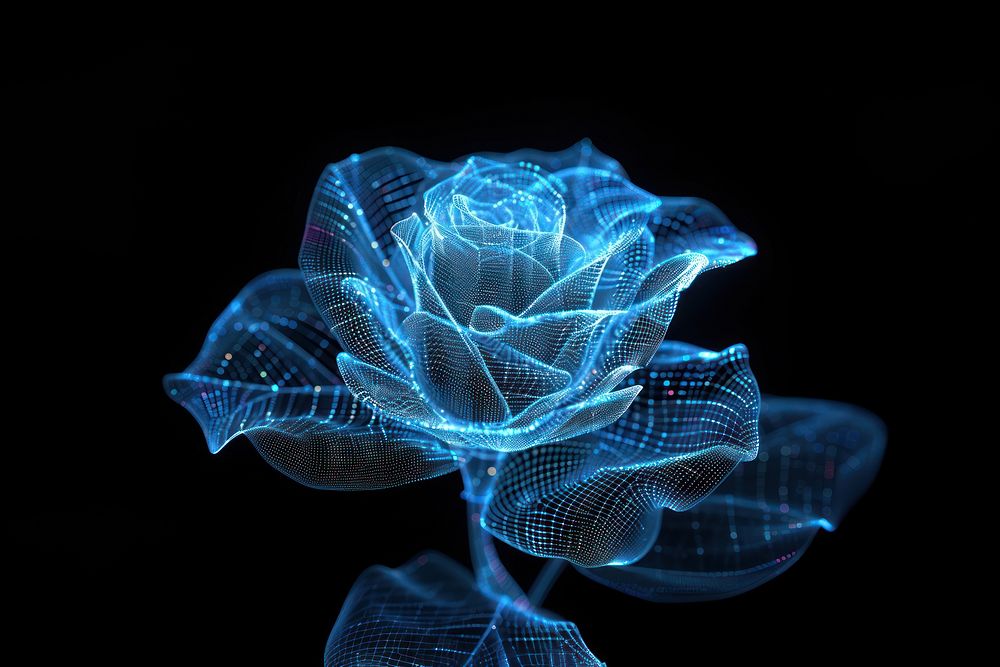 Glowing wireframe of rose futuristic pattern light.