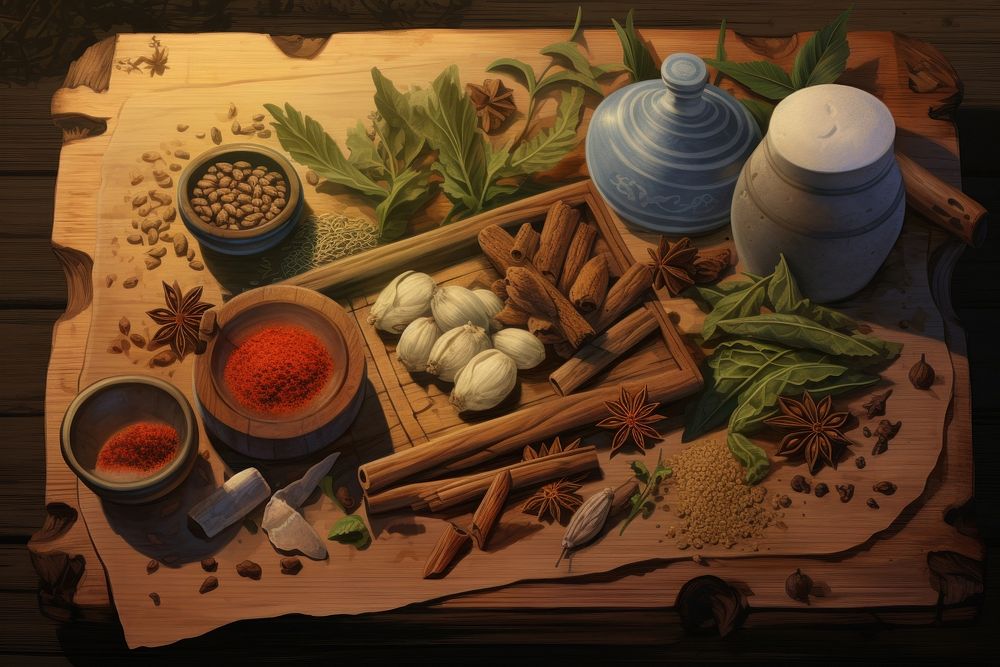 Spices painting food wood.