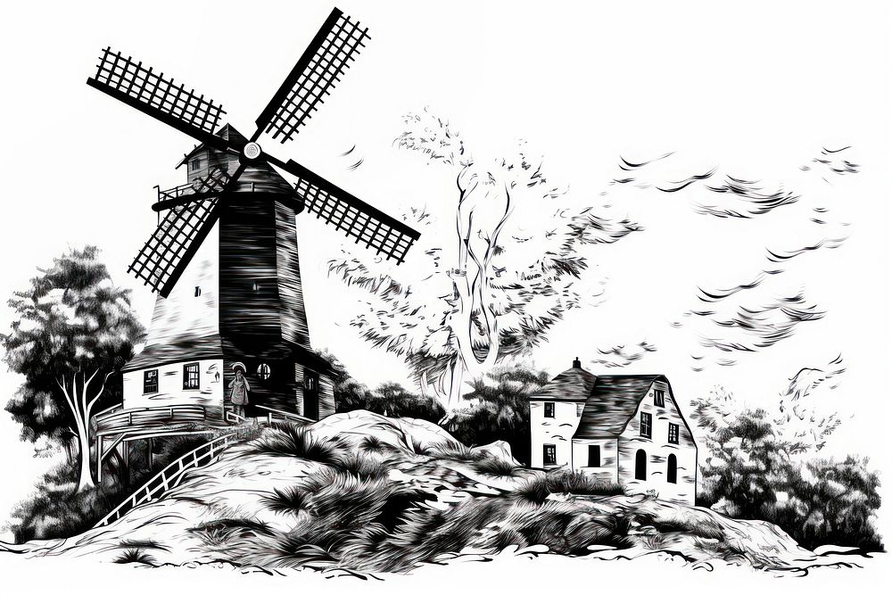 Windmill outdoors drawing sketch.