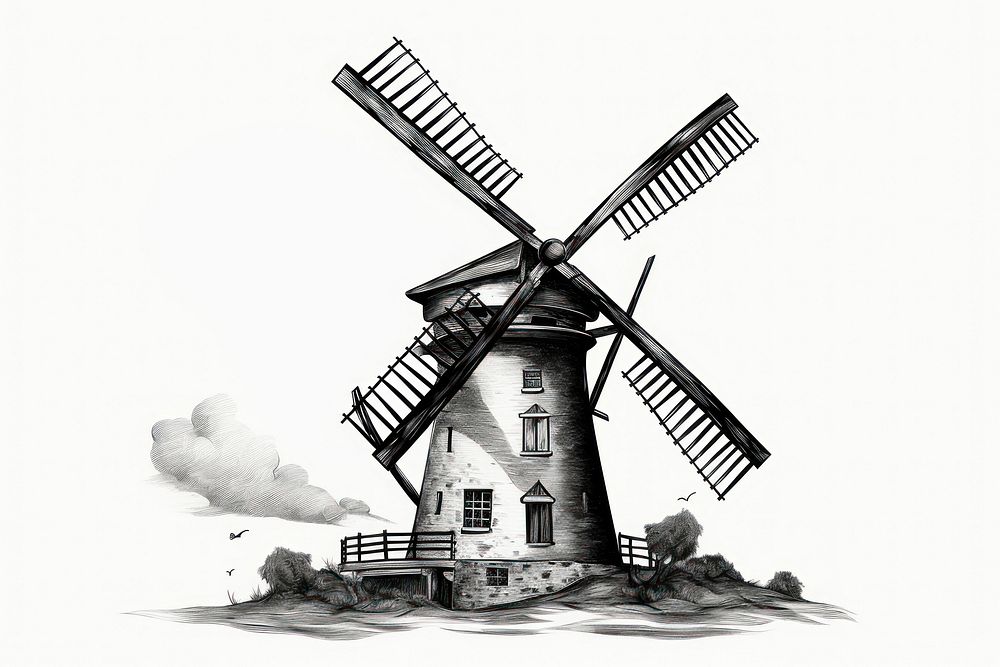 Windmill architecture monochrome watermill.