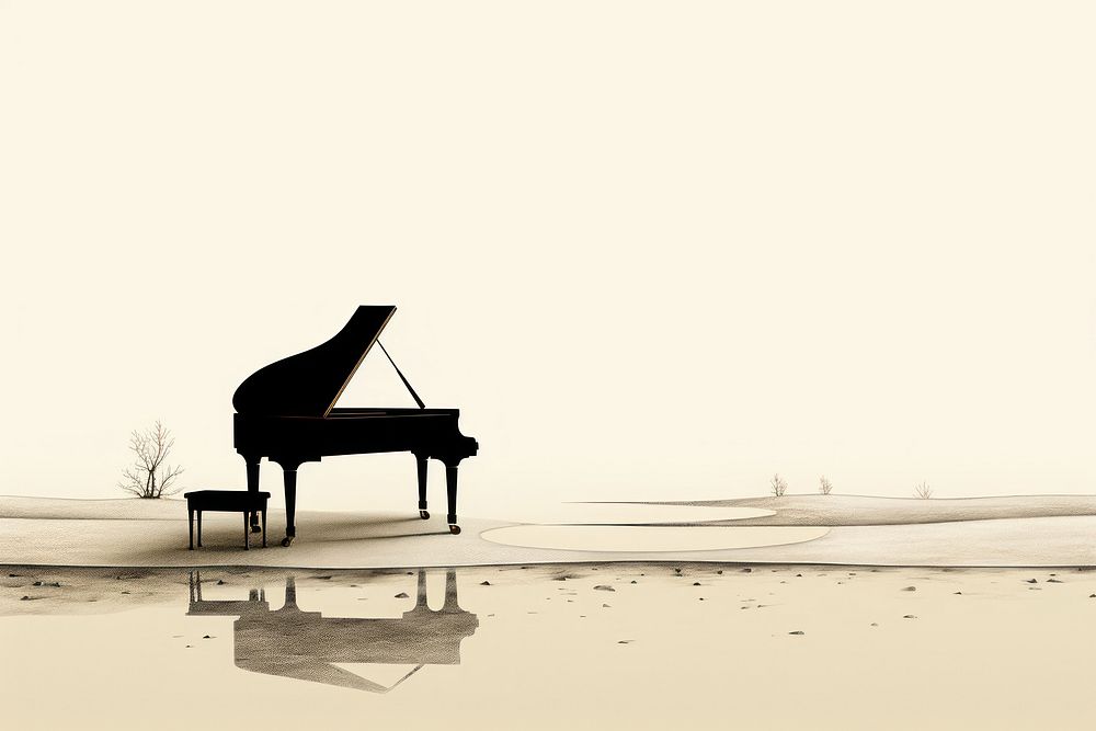 Piano keyboard harpsichord reflection.