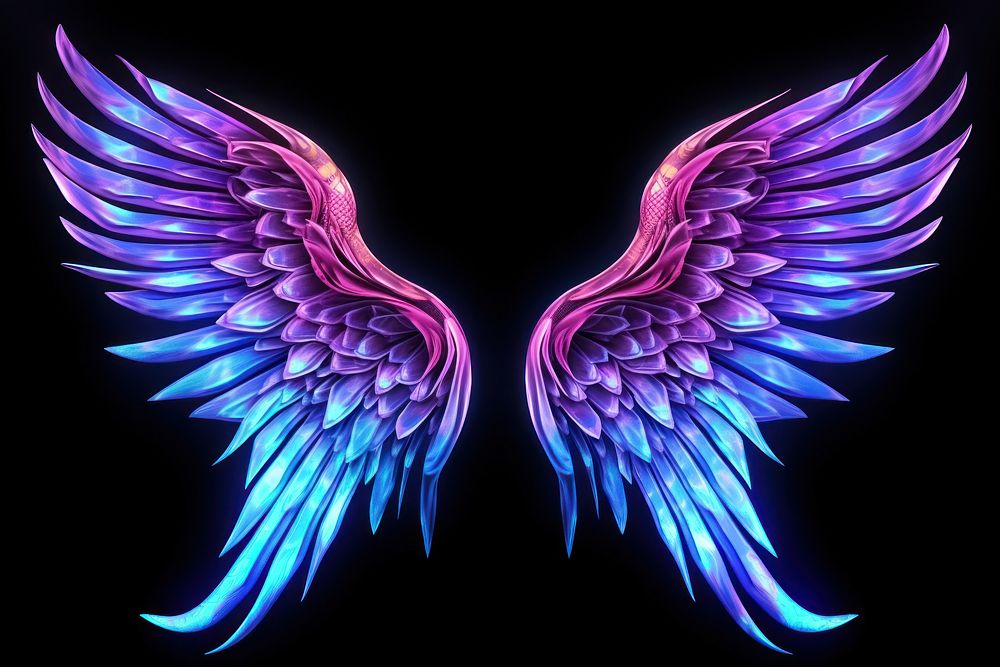 Neon angel wings pattern purple night.