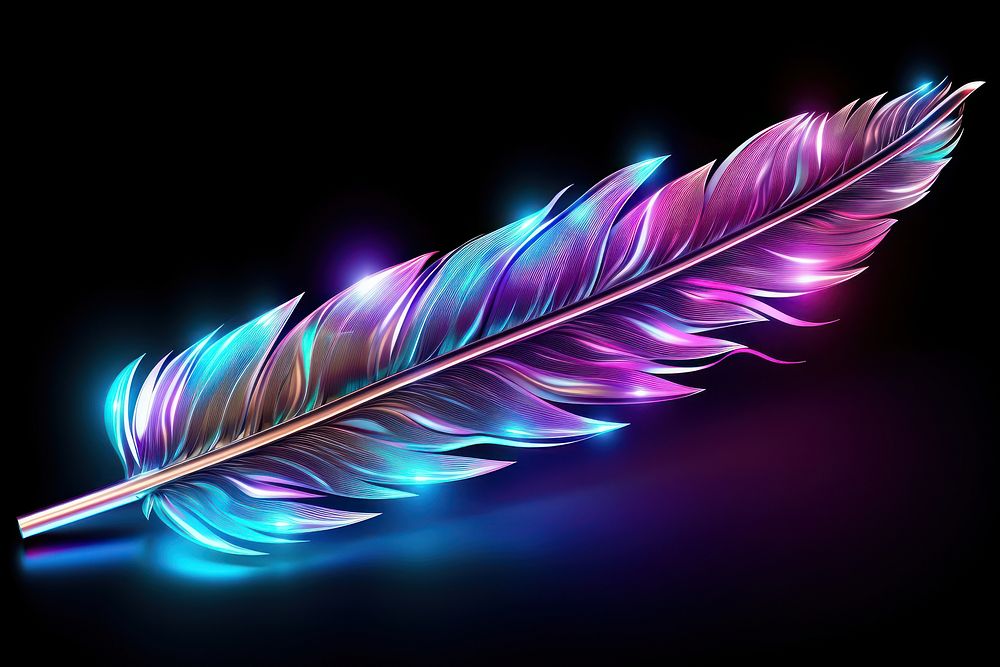 Neon feather pattern purple light.