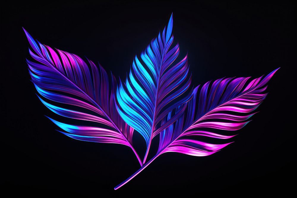 Neon palm leaves light pattern purple.