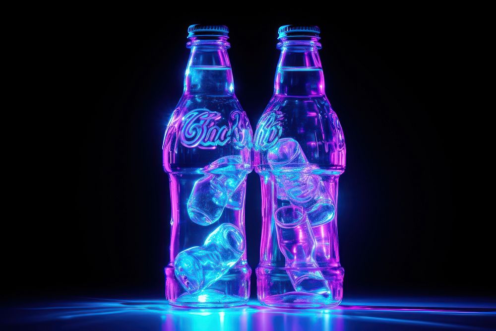 Neon soft drinks bottle light illuminated.