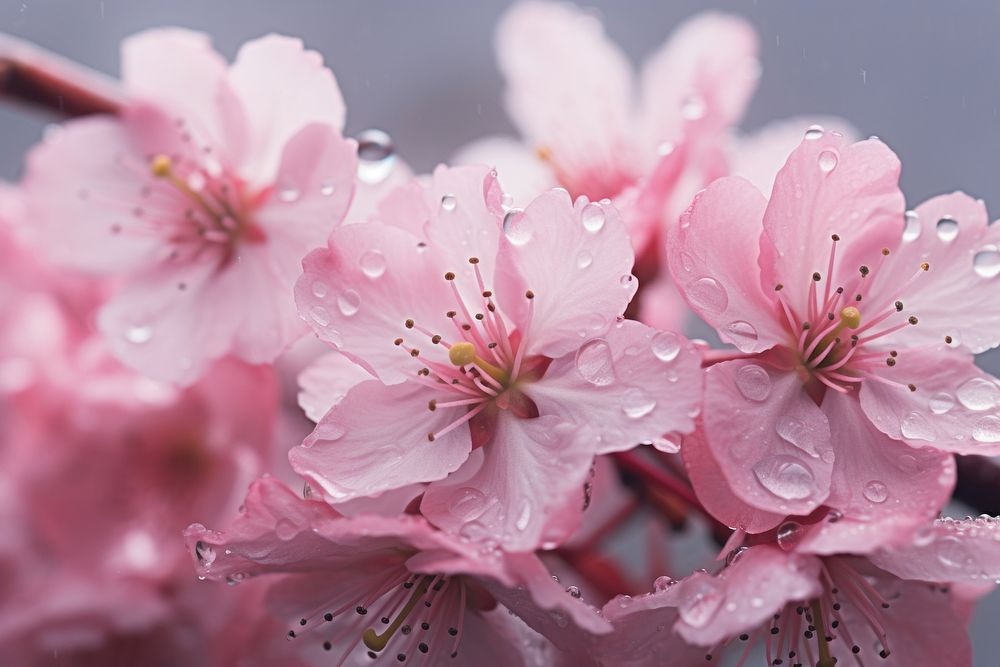 Sakura with dew outdoors blossom flower.
