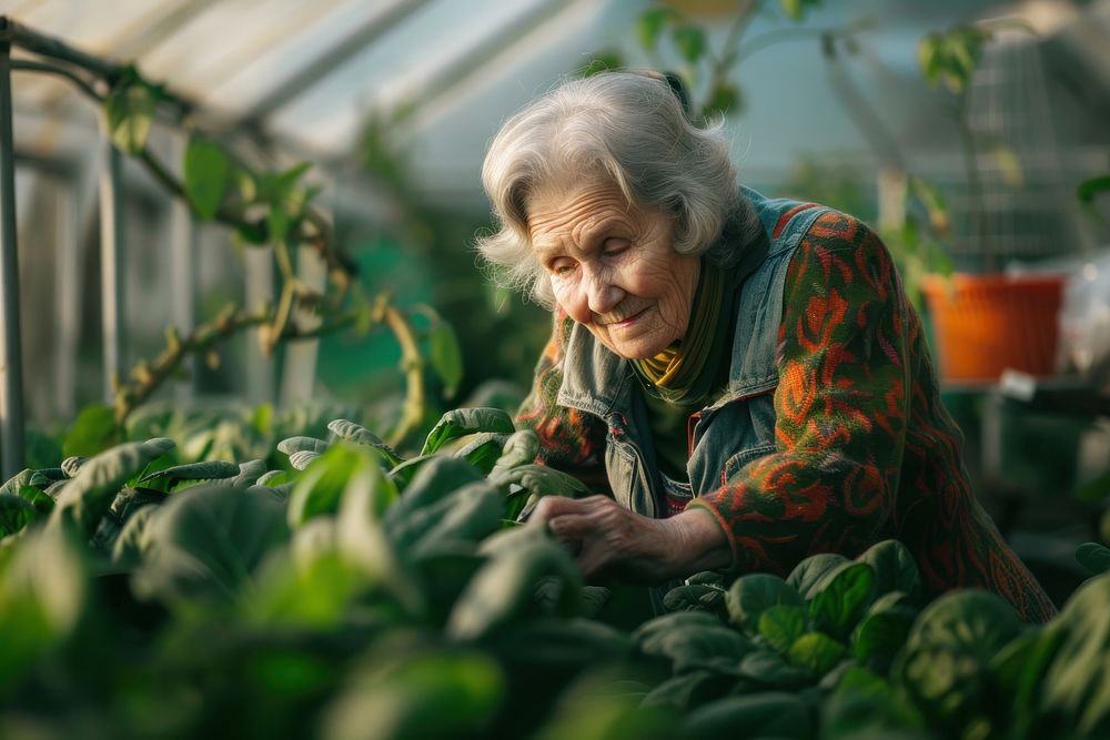 Senior farmer woman standing in a greenhouse adult plant agriculture.