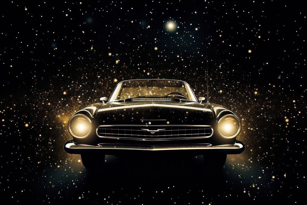 Starry classic car headlight astronomy vehicle.
