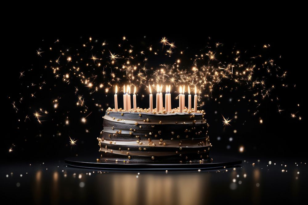 Transparent starry birthday cake dessert sparks light.