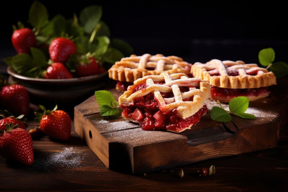 Pies strawberry waffle fruit.
