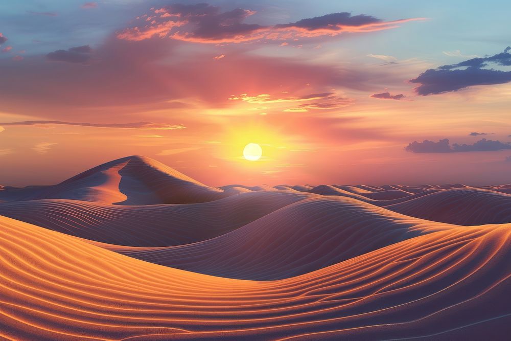 Sunrise over the sand dunes landscape desert outdoors.