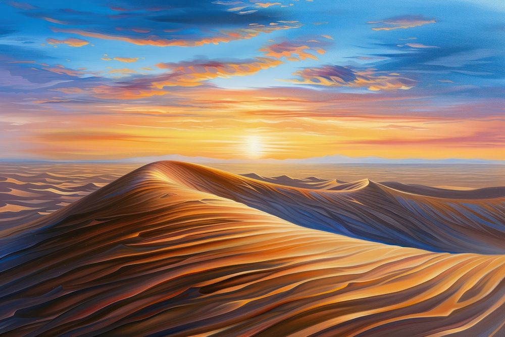 Sunrise over the sand dunes landscape desert outdoors.