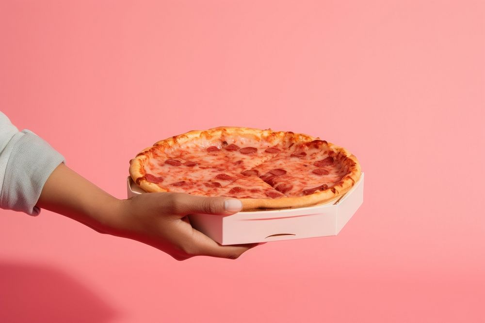 Person holding pizza person food pepperoni.