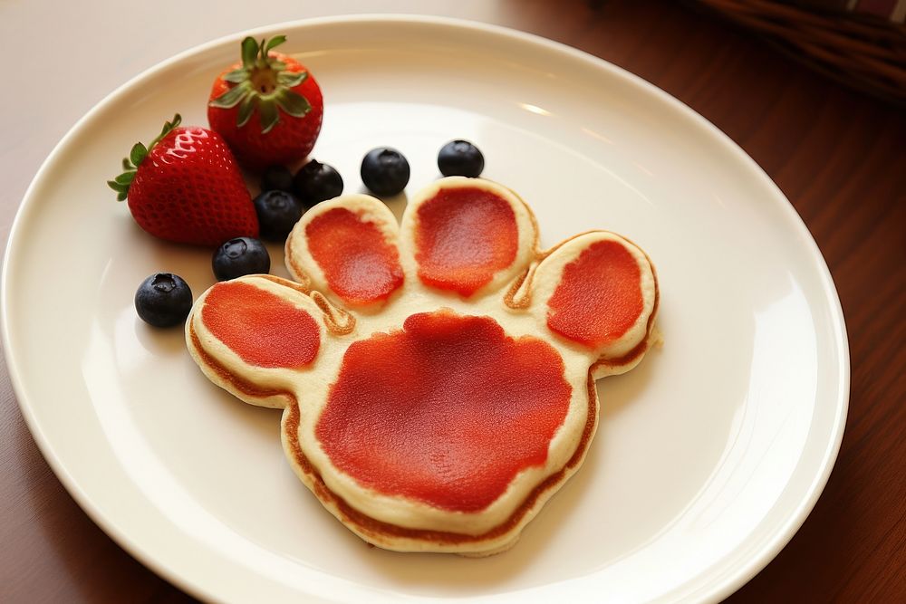 Cat paw print pancake berry fruit.