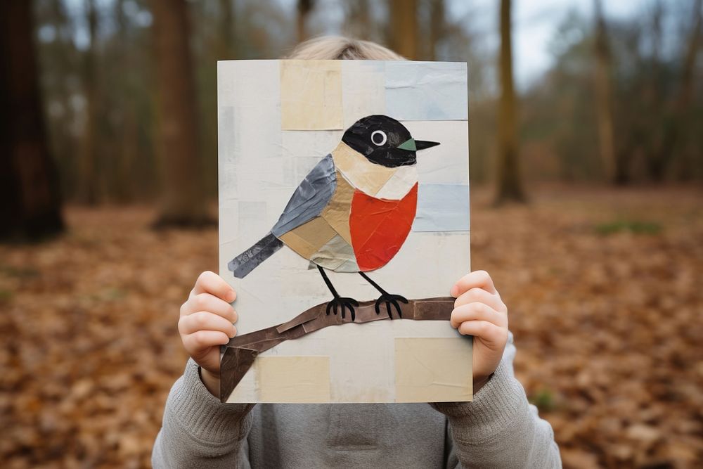 Boy showing bird artwork poster