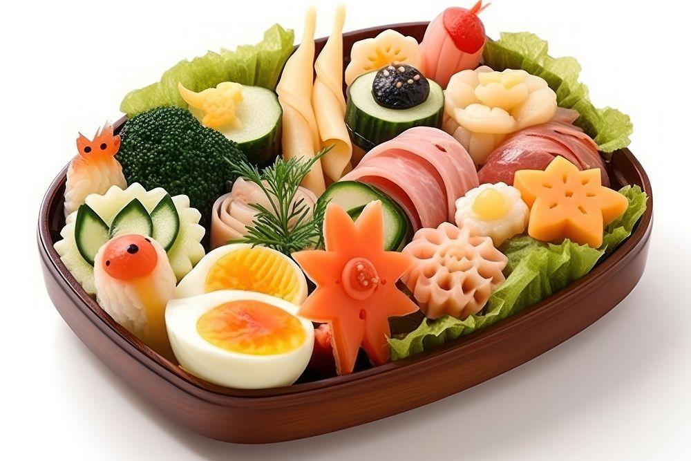 Cute bento box food decoration sushi lunch plate.