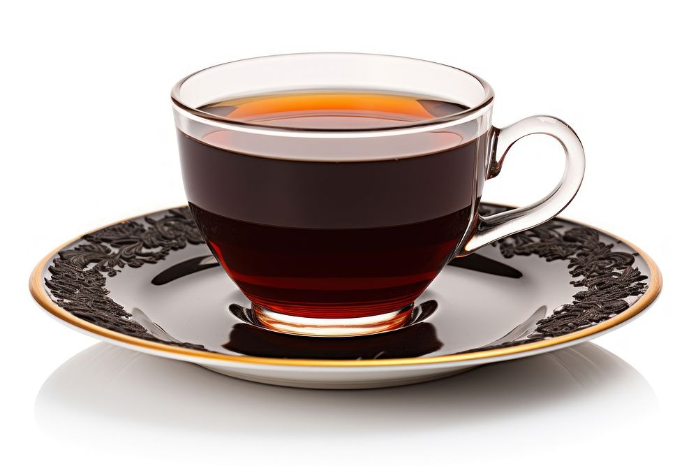 A cup of black tea saucer drink mug.