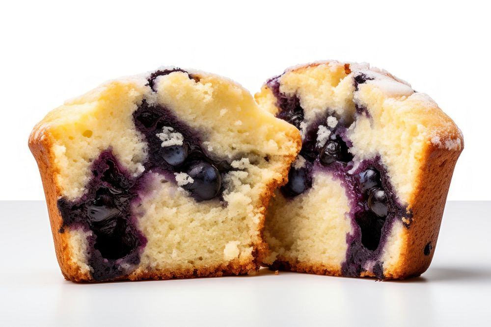 Blueberry muffin cut in half dessert fruit food.