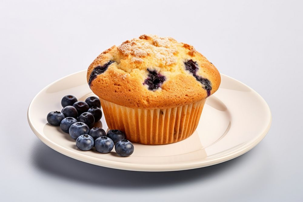 Blueberry muffin on a nice plate dessert cupcake fruit.