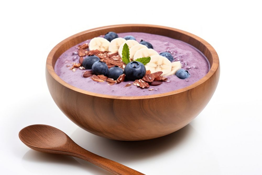 Blueberry smoothie bowl dessert fruit spoon.