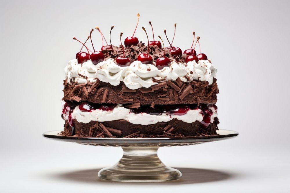 Black forest cake on a cake stand dessert cream food.