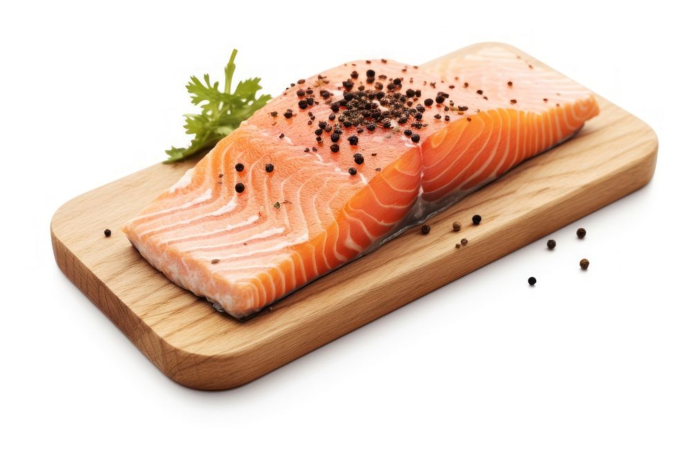 Black pepper salmon seafood meat white background.