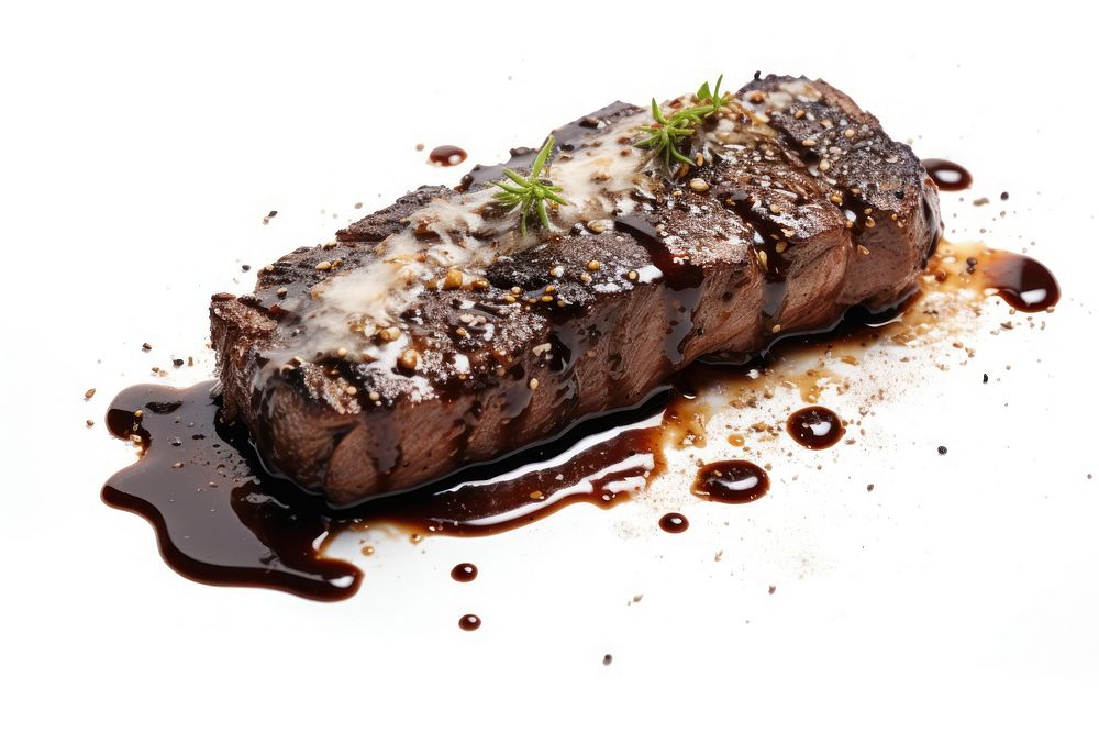 Black pepper sauce drizzle on cooked steak food meat beef.