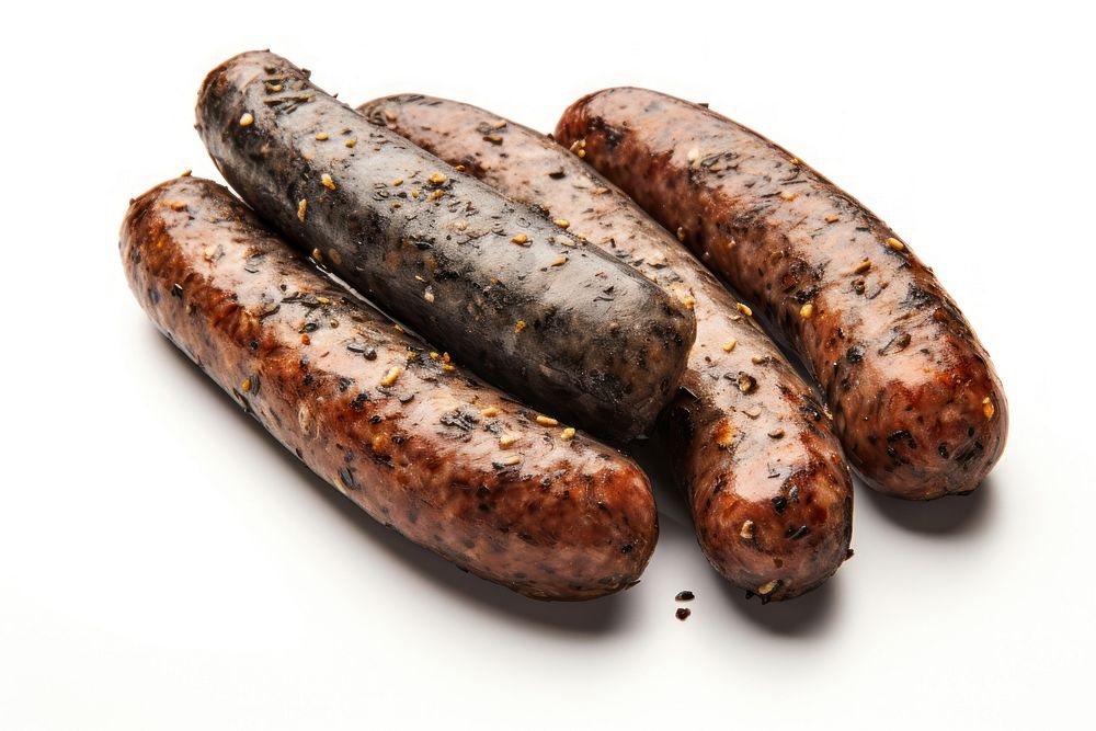 Black pepper sausage meat food white background.