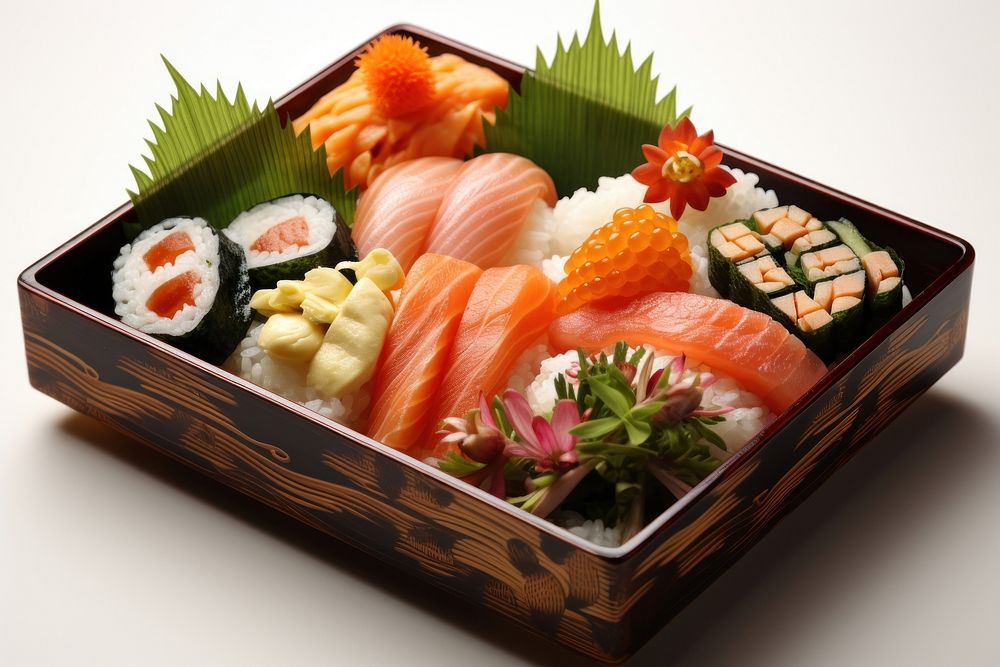 Japanese bento sushi lunch plate.