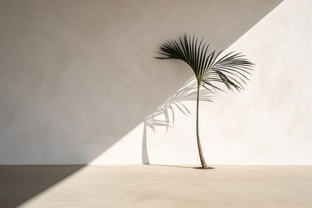 Serene empty palm shadow plant tree wall.