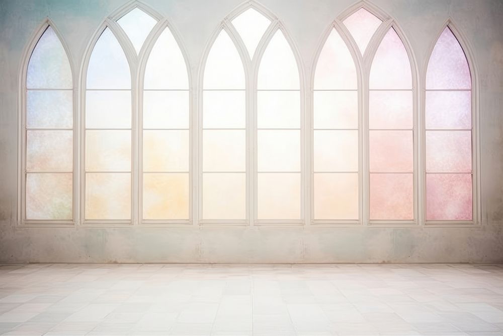 Whole old serene empty pale color stained glass scene architecture backgrounds flooring.