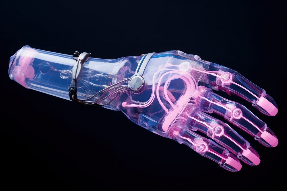 Robotic hand light blue futuristic.