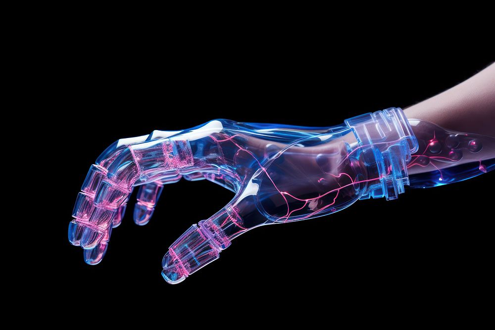 Robotic hand blue electronics futuristic.